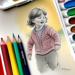 Highly detailed vibrant watercolor children’s book illustration, hand-painted traditional watercolor style, soft layered washes, visible brush strokes, subtle pigment bleeding, delicate ink linework, textured cold-pressed watercolor paper background, warm natural classroom lighting, joyful and imaginative atmosphere.  Scene setting:  Bright cheerful classroom interior during mid-morning sunlight. Large windows on one side allowing golden sunlight to stream in, soft glowing light beams painted with diluted yellow wash. Colorful alphabet posters on the walls, hand-drawn number charts, children’s artwork pinned to a corkboard, wooden desks arranged in a semi-circle, small indoor plants near the window, bookshelf filled with bright storybooks.  Foreground composition (center focus):  Four happy children interacting creatively inside the classroom:  • Boy 1 (age 8) – short curly dark hair, warm brown skin, wearing a bright blue short-sleeve shirt with subtle watercolor texture, khaki shorts, sitting at a wooden desk drawing with crayons, wide excited smile.  • Boy 2 (age 7) – soft straight dark hair, medium brown skin tone, wearing green overalls over a striped orange shirt, standing beside a globe, pointing at it curiously, gentle fascinated expression.  • Girl 1 (age 8) – braided hair tied with pink ribbons, caramel skin tone, wearing a flowing yellow dress with soft floral watercolor patterns, holding an open picture book, laughing softly.  • Girl 2 (age 7) – shoulder-length wavy black hair, warm golden-brown skin tone, wearing a purple cardigan over a mint-green skirt, round glasses, raising her hand confidently as if answering a question.  Near the children:  A fluffy grey-and-white classroom cat sitting on a desk, playfully batting at a pencil, tail curled around its paws, painted with soft layered brush strokes.  Around the classroom:  Small colorful birds (blue, yellow, and soft red) perched on the window frame and flying gently near the open window, wings softly blurred with loose watercolor strokes. A few feathers floating lightly in the air for movement.  Extra visual details:  Soft shadows under desks using diluted indigo wash. Sunlight reflecting gently off wooden floors. Subtle paint splatter details for playful energy. Warm glowing atmosphere created with golden wash overlay. Dreamy, storybook feel with harmonious color palette (coral, sky blue, sunshine yellow, soft green).  Composition:  Balanced center composition with children forming a semi-circle focal point. Slight eye-level perspective to create connection and warmth. High saturation yet soft blended watercolor tones. No harsh digital edges — authentic handmade watercolor appearance.  Typography placement:  Top center, above classroom chalkboard area.  Text style:  “Watercolor Children Book Illustration” in playful hand-painted watercolor brush lettering, soft gradient blend of pink, sky blue, and warm yellow, subtle shadow wash behind text for clarity.  Art style inspiration:  Classic storybook watercolor, soft expressive character design, whimsical classroom atmosphere, warm emotional storytelling.  -- vibrant watercolor pigments -- hand-painted texture -- soft lighting -- joyful classroom scene -- professional children book cover -- high detail -- 4k resolution -- warm tones -- whimsical mood