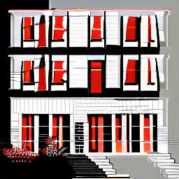 create the house  based on this description taking from de book : small and red with tight- steps in front and windows so small -Bricks are crumbling in places, and the front door is so swollen that you have to push hard to get in. There is no front yard, only four little elms the city planted by the curb. Out back is a small garage for the car we don't own yet and a small yard that looks smaller between the two buildings on either side. 