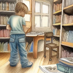 Highly detailed vibrant watercolor children’s book illustration, hand-painted traditional watercolor style, soft layered washes, visible brush strokes, subtle pigment bleeding, delicate ink linework, textured cold-pressed watercolor paper background, warm natural classroom lighting, joyful and imaginative atmosphere.  Scene setting:  Bright cheerful classroom interior during mid-morning sunlight. Large windows on one side allowing golden sunlight to stream in, soft glowing light beams painted with diluted yellow wash. Colorful alphabet posters on the walls, hand-drawn number charts, children’s artwork pinned to a corkboard, wooden desks arranged in a semi-circle, small indoor plants near the window, bookshelf filled with bright storybooks.  Foreground composition (center focus):  Four happy children interacting creatively inside the classroom:  • Boy 1 (age 8) – short curly dark hair, warm brown skin, wearing a bright blue short-sleeve shirt with subtle watercolor texture, khaki shorts, sitting at a wooden desk drawing with crayons, wide excited smile.  • Boy 2 (age 7) – soft straight dark hair, medium brown skin tone, wearing green overalls over a striped orange shirt, standing beside a globe, pointing at it curiously, gentle fascinated expression.  • Girl 1 (age 8) – braided hair tied with pink ribbons, caramel skin tone, wearing a flowing yellow dress with soft floral watercolor patterns, holding an open picture book, laughing softly.  • Girl 2 (age 7) – shoulder-length wavy black hair, warm golden-brown skin tone, wearing a purple cardigan over a mint-green skirt, round glasses, raising her hand confidently as if answering a question.  Near the children:  A fluffy grey-and-white classroom cat sitting on a desk, playfully batting at a pencil, tail curled around its paws, painted with soft layered brush strokes.  Around the classroom:  Small colorful birds (blue, yellow, and soft red) perched on the window frame and flying gently near the open window, wings softly blurred with loose watercolor strokes. A few feathers floating lightly in the air for movement.  Extra visual details:  Soft shadows under desks using diluted indigo wash. Sunlight reflecting gently off wooden floors. Subtle paint splatter details for playful energy. Warm glowing atmosphere created with golden wash overlay. Dreamy, storybook feel with harmonious color palette (coral, sky blue, sunshine yellow, soft green).  Composition:  Balanced center composition with children forming a semi-circle focal point. Slight eye-level perspective to create connection and warmth. High saturation yet soft blended watercolor tones. No harsh digital edges — authentic handmade watercolor appearance.  Typography placement:  Top center, above classroom chalkboard area.  Text style:  “Watercolor Children Book Illustration” in playful hand-painted watercolor brush lettering, soft gradient blend of pink, sky blue, and warm yellow, subtle shadow wash behind text for clarity.  Art style inspiration:  Classic storybook watercolor, soft expressive character design, whimsical classroom atmosphere, warm emotional storytelling.  -- vibrant watercolor pigments -- hand-painted texture -- soft lighting -- joyful classroom scene -- professional children book cover -- high detail -- 4k resolution -- warm tones -- whimsical mood