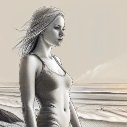 , blonde hair and small breasts on the beach